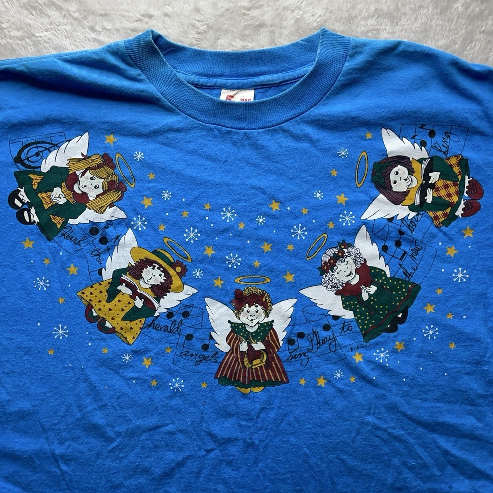 Vintage Grandma's Guardian Angels T-Shirt XXL Blue 90s Single Stitch Angel - Picture 2 of 12